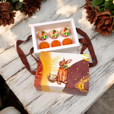 Scatola per 6 dolci con maniglia  – Pasqua Nobre Coniglio 2 (caixa doces com alças)
